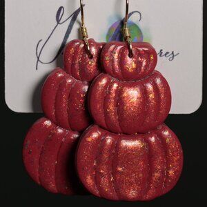 Galactic Captures Sparkling Autumn Pumpkin Stack Polymer Clay Dangle Earrings